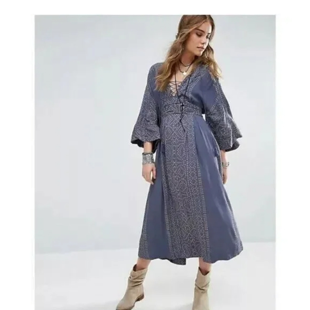 Free People Blue Bohemian Midi Dress
